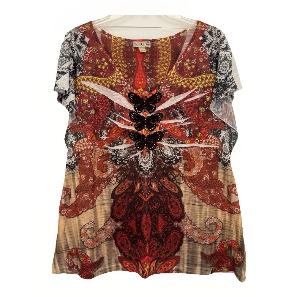 LIVE & LET LIVE Blouse Womens XL Rhinestone Cottagecore Lagenlook Fairy Y2K Boho